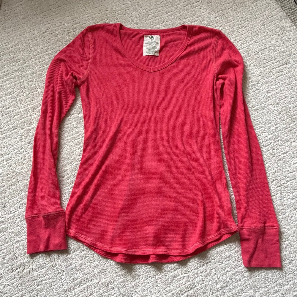 Op Kids Girls‎ XL 15-17 Rose Pink Waffle Knit Thermal V-Neck Long Sleeve Shirt